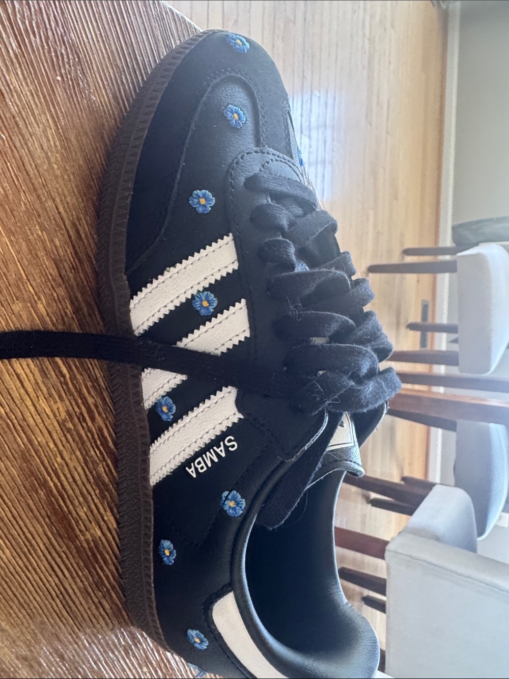 adidas Samba Sneaker with Small Blue Floral Embroidery Size 7.5 women
